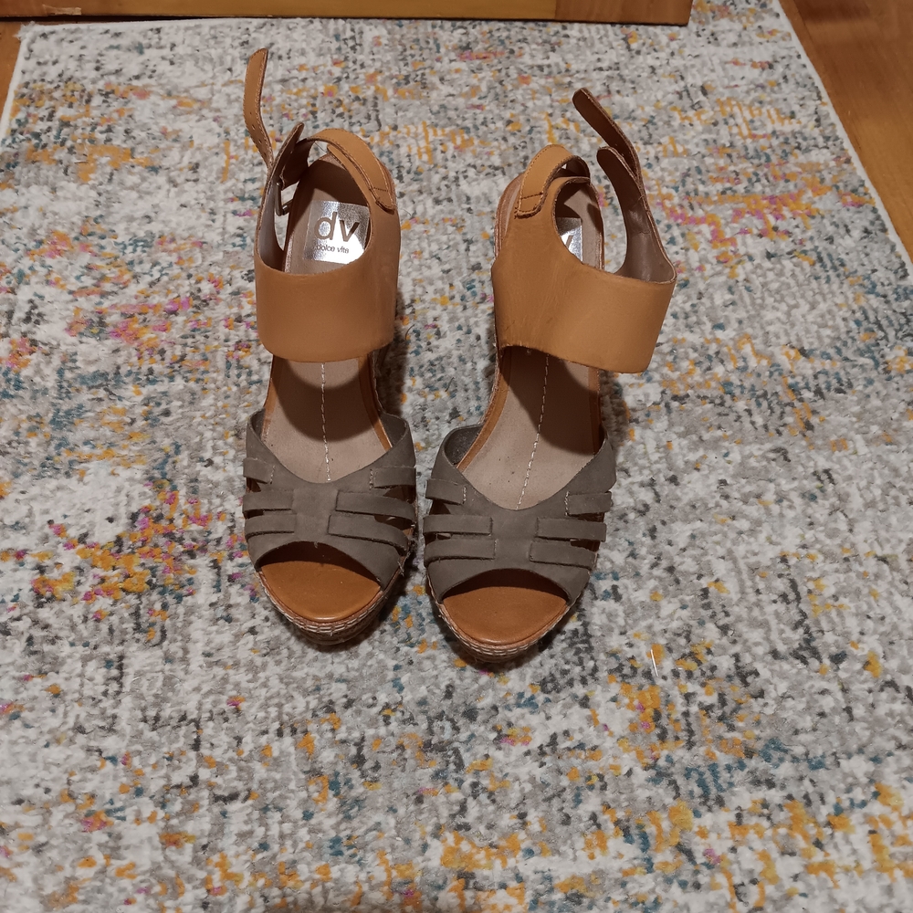 Dolce Vita Tan and Gray Wedge Sandals